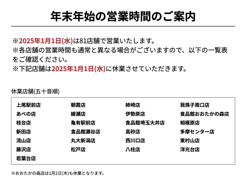 イトーヨーカドー年末年始営業