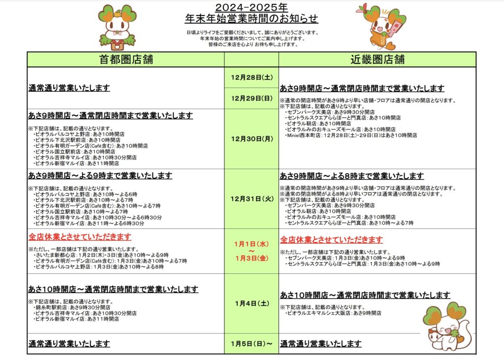 ライフ年末年始営業時間
