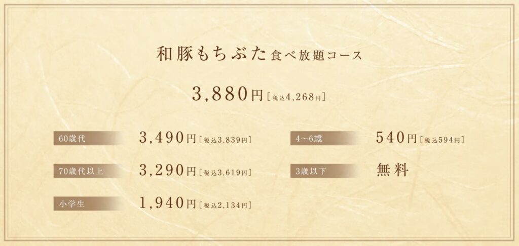 きんのぶたメニュー